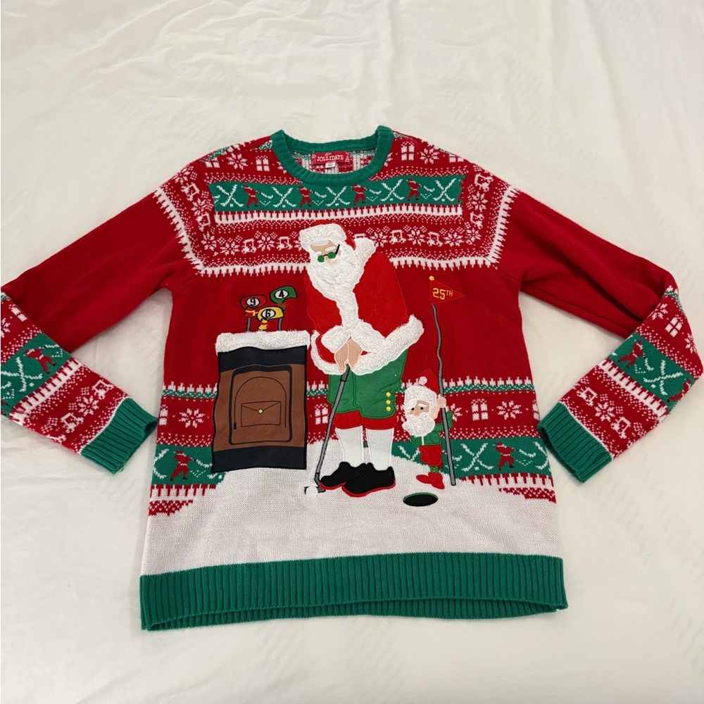 Ugly Christmas Sweater Red Santa Golfer Sweater